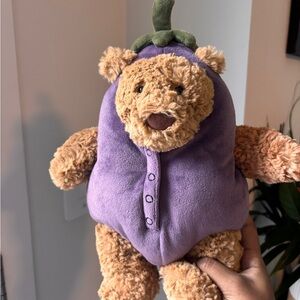 RARE & Retired!! Aubergine Eggplant Bartholomew Bear Jellycat
